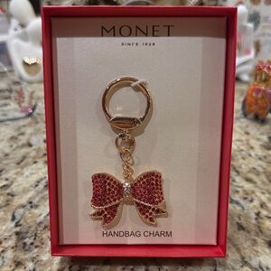 NWT Monet Gold-Tone Red Crystal Bow Key & Handbag Charm